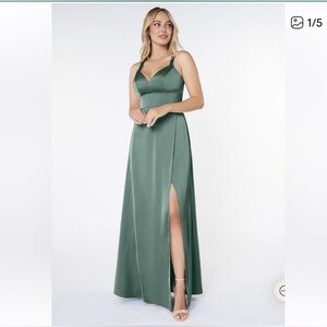 Azazie Nira Eucalyptus Maxi Dress with Slit